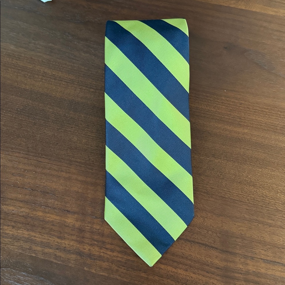 J. CREW VINTAGE 100% SILK TIE REPP DIAGONAL RIBBED STRIPED NECKTIE NAVY GREEN